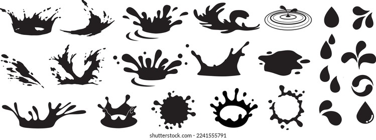 Water drops. Splash water, vectorsilhouette. Black stencil.
