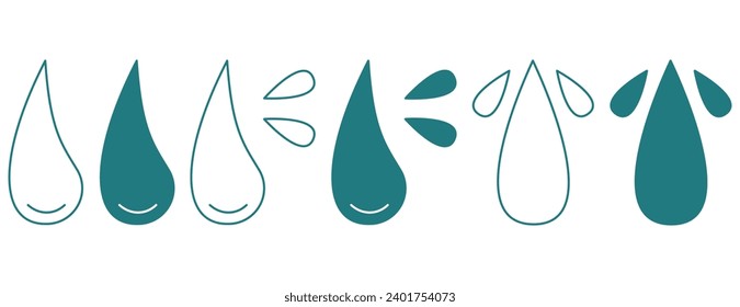 water drops, water drops and splashes, liquid spills, clear blue water, raindrops, precipitation, new vectors