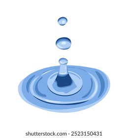 Gotas de agua y salpicaduras en estilo realista dibujado a mano. Salpicaduras de agua u otro líquido. Ondas y gotas de movimiento. Ilustración plana de Vector aislada sobre fondo blanco
