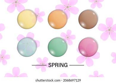 Water drops in spring tones with cherry blossom background.