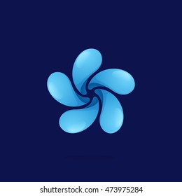 Water Drops in a swirl star logo. Vector ecology elements for banner, presentation, web page, card, labels or posters.