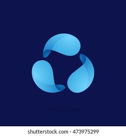 Water Drops in a swirl triangle logo. Vector ecology elements for banner, presentation, web page, card, labels or posters.