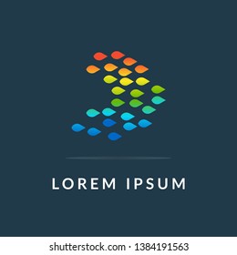 Water drops template, colored arrow logo design. Abstract badge for your company