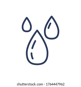 Water drops thin line icon. Raindrops, dripping, falling isolated outline sign. Fresh water for drink, aqua, weather concept. Vector illustration symbol element for web design and apps