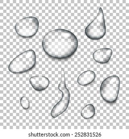 Water drops with transparency blending (ready to be used on raster images). Vector illustration.