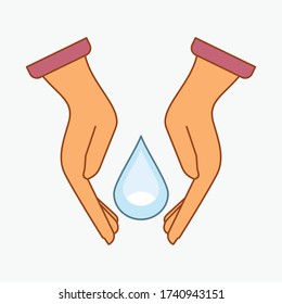 
water drops and two palms, in a flat style. illustration of water day theme.