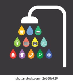 Water drops of a variety of app from a shower head