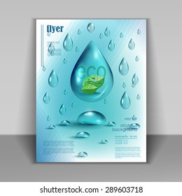 Water drops vector ecology background, leaflet template for your business presentation