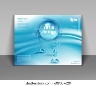 Water drops vector ecology background, leaflet template for your business presentation