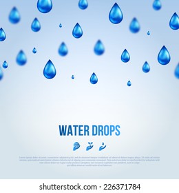 Water Drops. Vector illustration. Rainy day. Blurred rain.