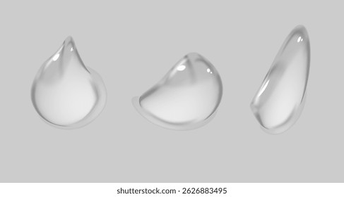Water Drops . Vector illustration of realistic looking condensation drops, dew, cosmetic gel, oil, skin care products and clear liquid bubbles and design elements for shower or bathroom walls.PNG