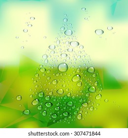 Water drops vector on green blurred background
