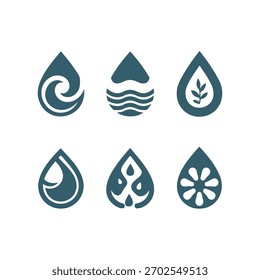 Water drops and waves collection for environmental branding. Modern water droplet icons perfect for branding