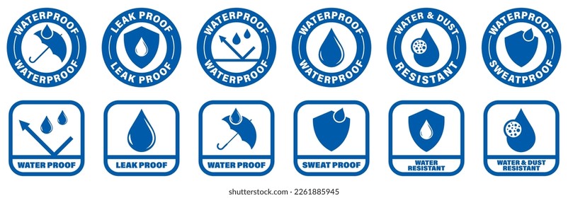 Water and Dust resistant - vector badges. Waterproof and sweat proof labels collection. - Shutterstock ID 2261885945