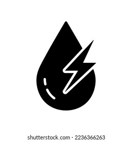 Water Eco Electrical Power Silhouette Icon. Aqua Drop with Lightning Pictogram. Water Energy for Healthy Environment Glyph Icon. Droplet with Bolt Green Energy Symbol. Isolated Vector Illustration.