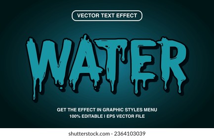 Water editable text effect template, 3d cartoon blue glossy slime text style, premium vector