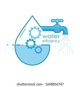 Water Efficiency. Management Of Water Resource To Optimize Uasge. Vector Illustration Outline Flat Design Style.