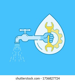 Eficiencia hídrica. Gestión de los recursos hídricos para optimizar el uso. Estilo de diseño plano de la ilustración del vector.