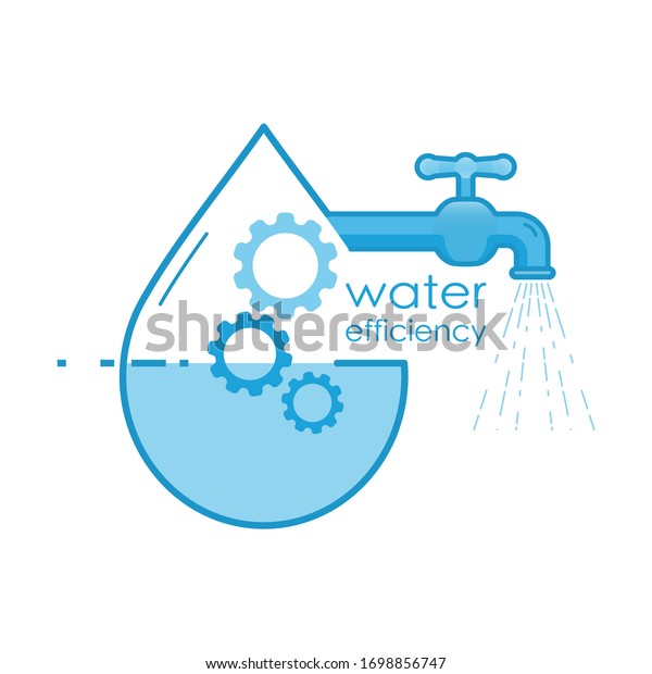 Water efficiency.\
Management of water resource to optimize uasge. Vector illustration\
outline flat design\
style.