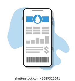 Factura electrónica del agua que se muestra en la pantalla del teléfono inteligente, Ilustración vectorial de pago en línea del App móvil