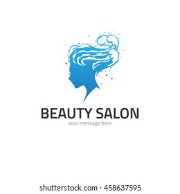 Water element. Beauty logo or label template. Vector woman head silhouette illustration. 