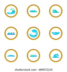 Water elements icons set. Cartoon set of 9 water elements vector icons for web isolated on white background