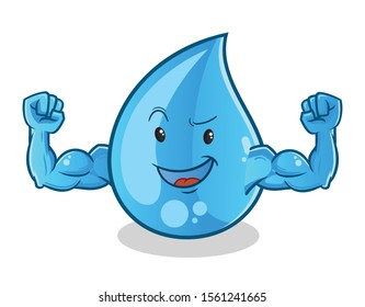 water emoticon cute chibi strong muscle face cartoon mascot vector illustration