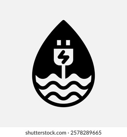 Water energy and charging icon Semi solid, free energy, ecology, renewable and green energy concept. Black and semi solid icon.