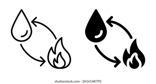 Water to energy conversion icon with arrows. Silhouette and line style.