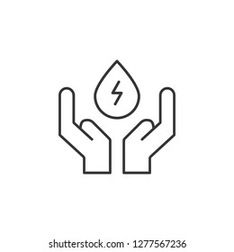 Water energy in the hands icon. Simple outline vector of Sustainable Energy set icons for UI and UX, website or mobile application