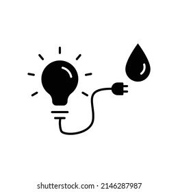 Water energy icon. Light bulb with water. glyph icon style. silhouette. suitable for renewable energy symbol. simple design editable. Design template vector