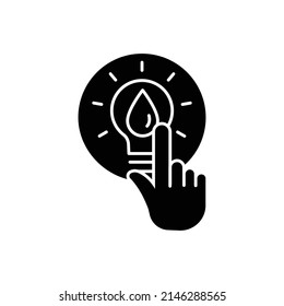 Water energy icon. touch with light bulb and water. glyph icon style. silhouette. suitable for renewable energy symbol. simple design editable. Design template vector