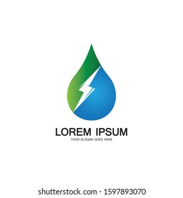 water energy and lightning thunder power energy logo icon template