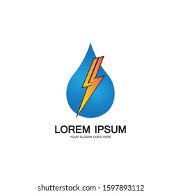 water energy and lightning thunder power energy logo icon template