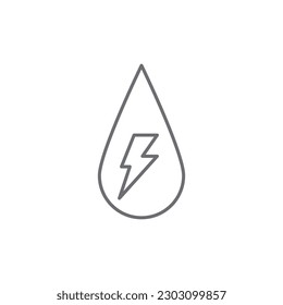 Water energy related vector linear icon. Water drop with lightning inside. Hydro power. Vector outline illustration Isolated on white background. Editable stroke