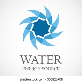 Water energy source circle abstract vector logo design template power technology nature business icon blue company identity symbol concept