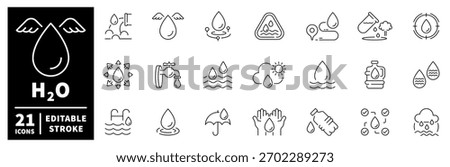 Water and environment icons set. editable line icons, outline, eco and conservation symbols