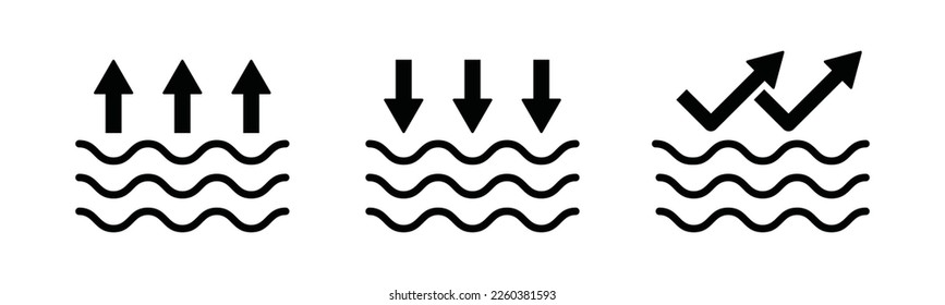 Water evaporation and condensation icon. Wave evaporation and condensation icon. Wave water with arrow symbol. Process of evaporation of water moisture, vector illustration