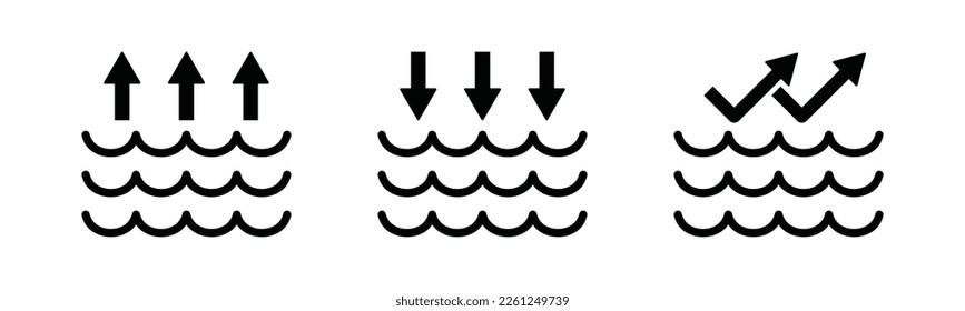 Water evaporation and condensation icon. Wave evaporation and condensation icon. Wave water with arrow symbol. Process of evaporation of water moisture, vector illustration