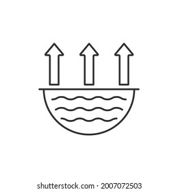 Water evaporation issue linear icon. Increasing in temperature. Turning into steam. Heat from sun. Thin line customizable illustration. Contour symbol. Vector isolated outline drawing. Editable stroke