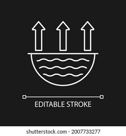 Water evaporation issue white linear icon for dark theme. Increasing in temperature. Thin line customizable illustration. Isolated vector contour symbol for night mode. Editable stroke