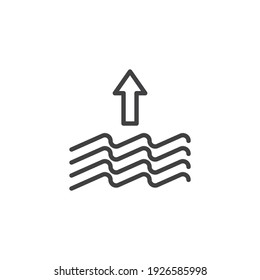 Water evaporation line icon. linear style sign for mobile concept and web design. Water waves and arrow up outline vector icon. Symbol, logo illustration. Vector graphics