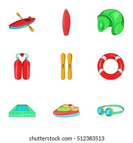 Water exercise icons set. Cartoon illustration of 9 water exercise vector icons for web