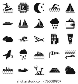 Water exercise icons set. Simple set of 25 water exercise vector icons for web isolated on white background