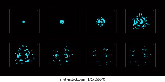 Water explosion effect. Explosion animation effect. Animation sprite sheet for games, cartoon or animation. vector style animation effect 1218.