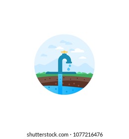 Water extraction. Conventional drilling. Earth layers. Water well drilling vector illustration diagram with derrick