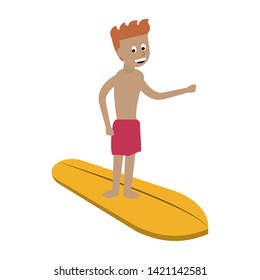 Water extreme sport man on surf table cartoon isolated vector illustration graphic design