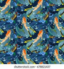 Water extreme sports seamless patterns, design elements for summer vacation activity textile, cartoon wave surfing, sea beach vector illustration, active lifestyle adventure