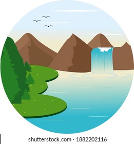 Wasserfall, Illustration, Vektorgrafik auf weißem Hintergrund.