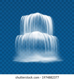 Water fall from mountain isolated waterfall with rapids 3D realistic design. Vector speed river current, aquastream, tropical scenery design element. Scenic waterscape, flowing of streams, purity